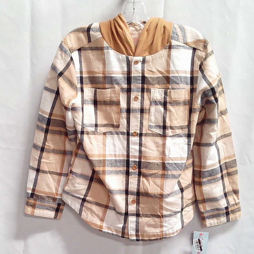 New beautiful beige plaid long sleeve flannel jacket, shirt style.